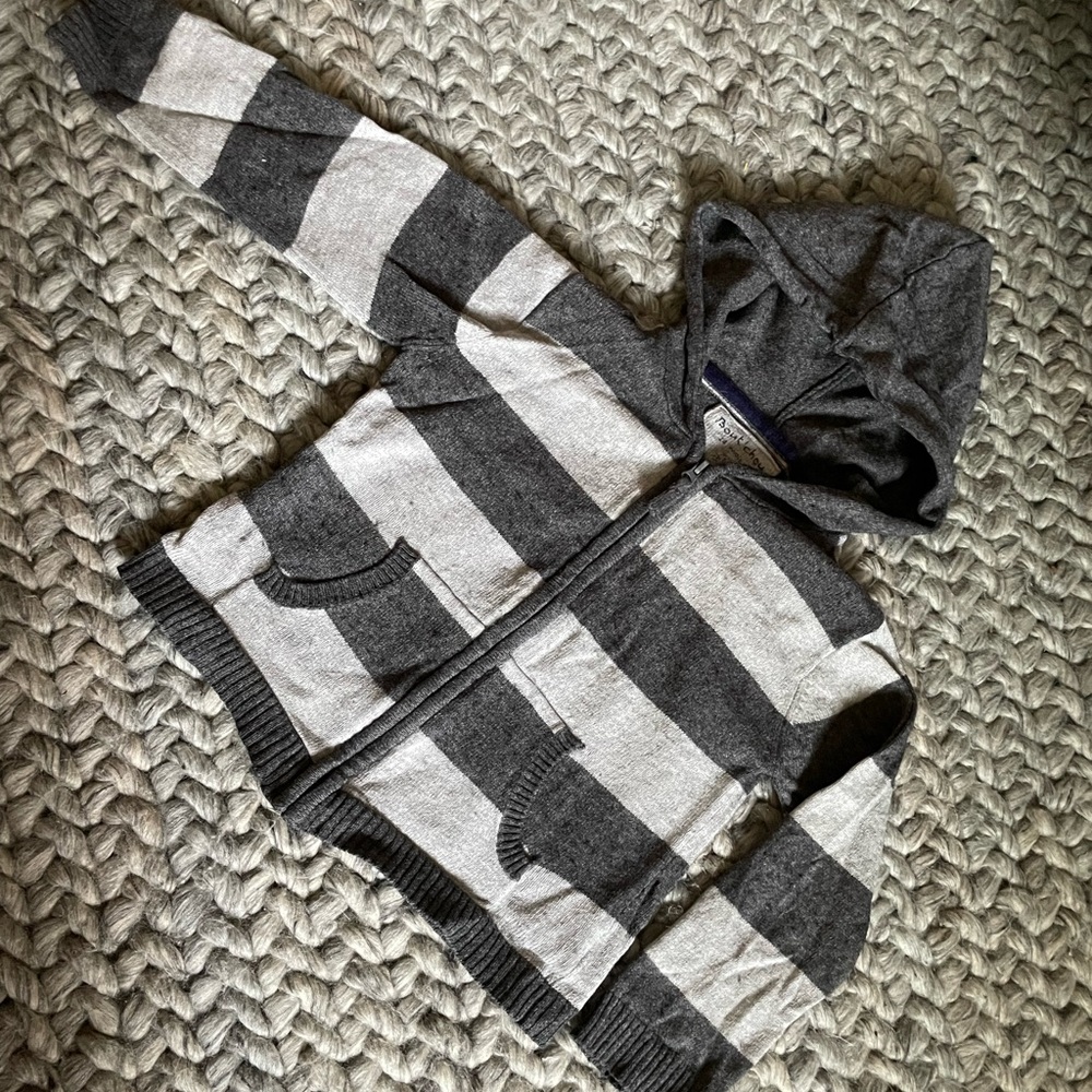 Bout’chou Striped Hooded Zip up Cardigan Sweater